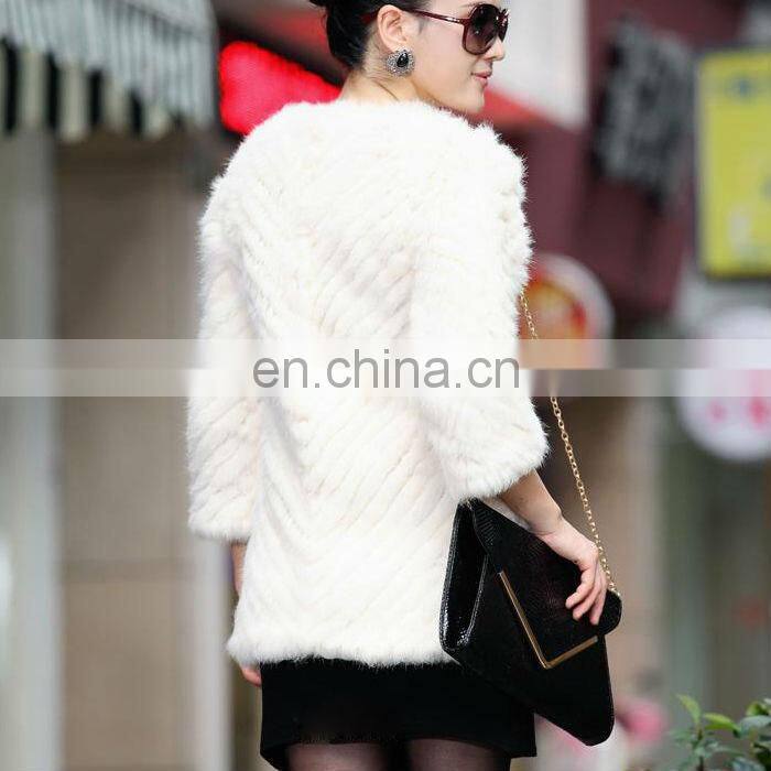 2013 New product Wholesale white long real rabbit fur coat