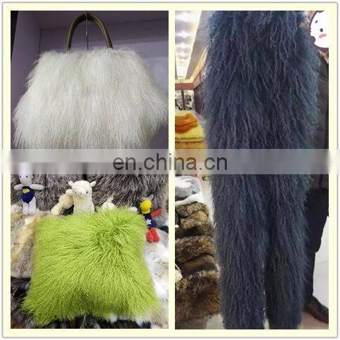 Long hair tibet Mongolian Lamb Fur Scarf red shawl for women