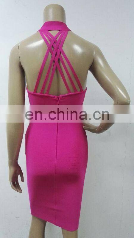Amigo 2017 new designer crossover strap halter sexy backless bandage dress midi evening dresses for ladis party wear