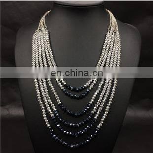 natural stone crystal three layer bead necklace