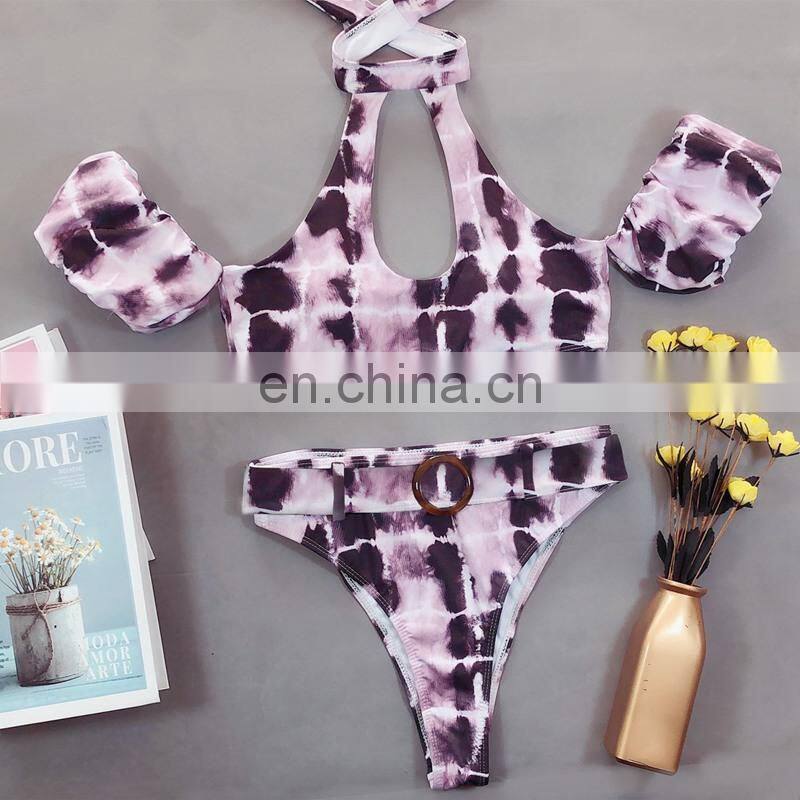 Short sleeved leopard print bikini hot sell swimsuit separated beachwear