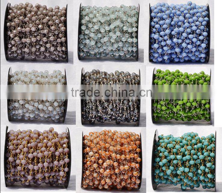 faceted colored crystal beads wrap chain gold plated wire chain for jewelry diy