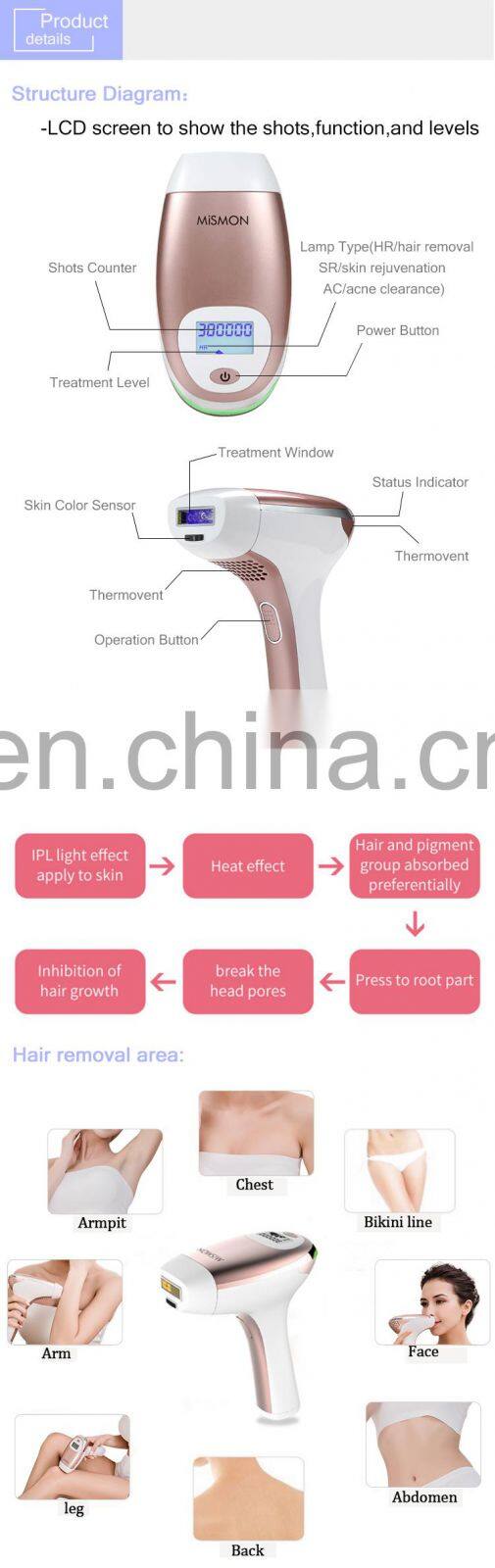 Lcd screen permanent ipl laser hair removal machine for home use