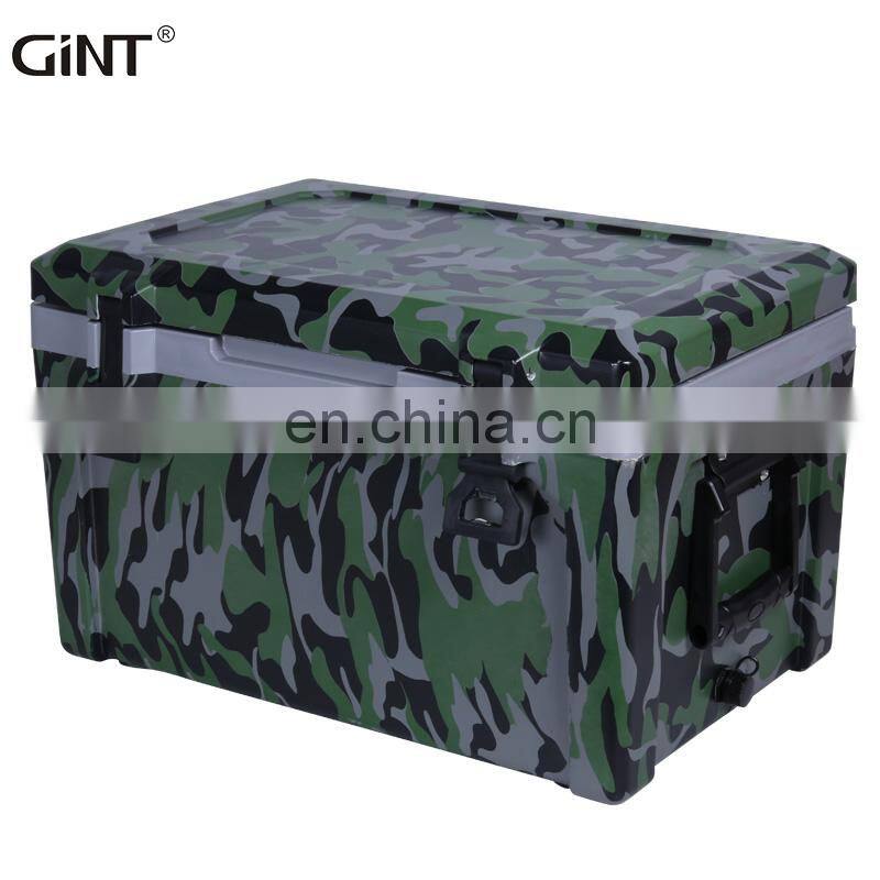 New design plastic 50L cooler box with customized color arm green ice cooler for long time transport