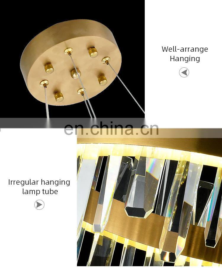 HUAYI Light Luxury Style Living Room Decorative Modern Gold LED Crystal Chandelier Pendant Light