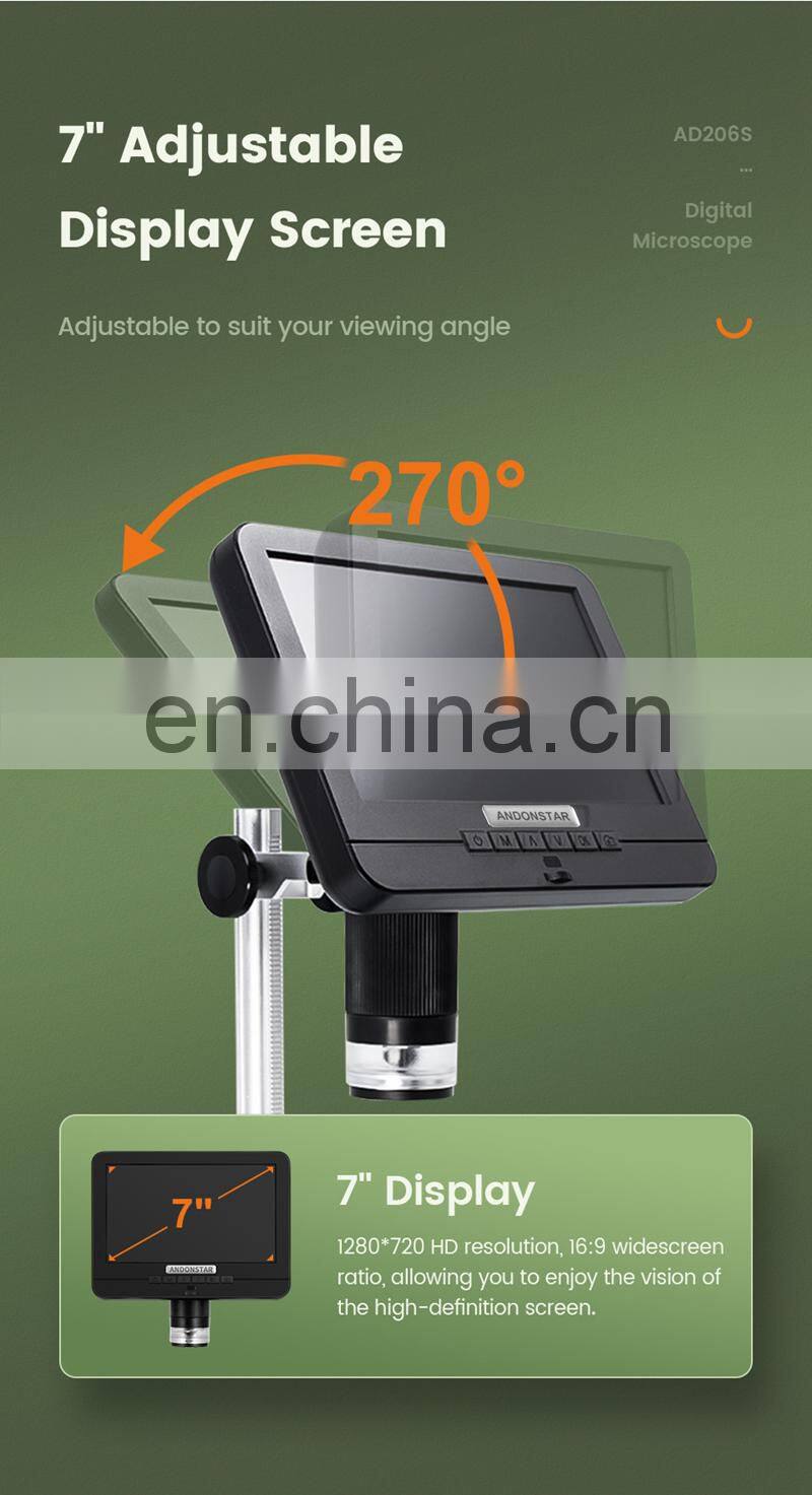 Andonstar AD206S USB Endoscope Dual-Lens Display 7" Screen 50X 2MP Industrial Digital Microscope