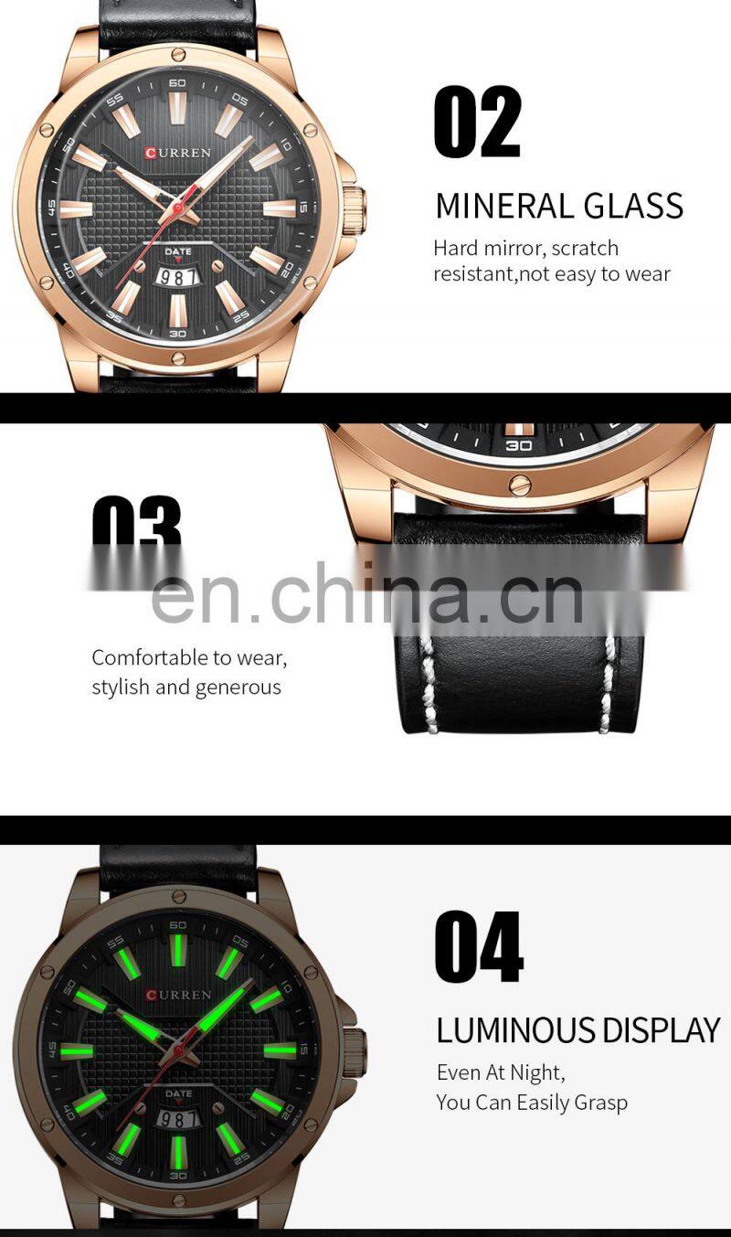Curren 8376 2020 New Design Mens Quartz Watch Fashion Leather Water Resistant Calendar Wrist Watches for Men