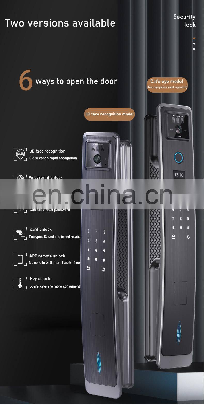 visible cat eye lock outdoor password electronic audio fingerprint gate smart digital door lock with camera for front door