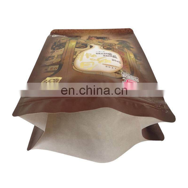 Recyclable stand up block bottom kraft paper packaging custom printed paper coffee zipper pouches for ipoh white coffee