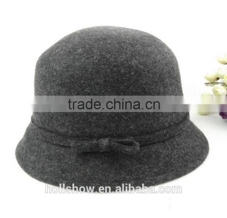 British Style Bowknot Ribbon Dome Wool Felt Elegant Charm Women Church Hat