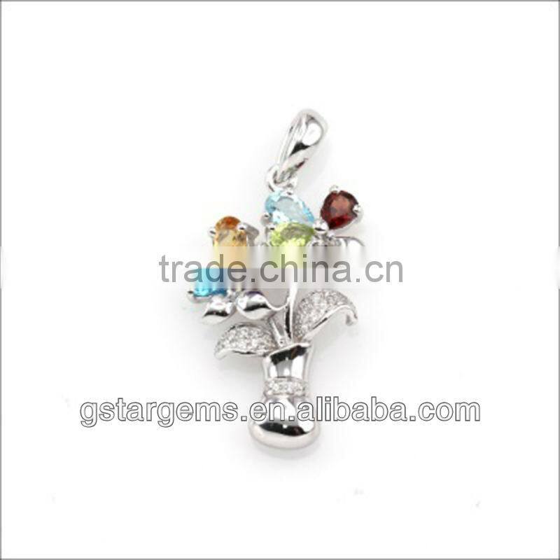 925 Sterling Silver Natural Colour Stone Pendant Semi Precious Stone Jewelry Hong Kong Wholesale