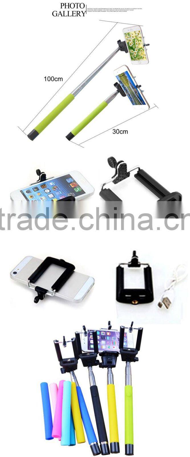 Color monopod selfie stick with bluetooth shutter button remote