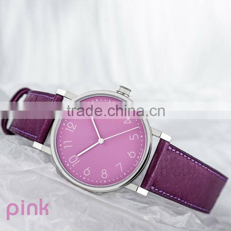 PVD white stainless steel case man wrist watch match Wonderful colour genuine leather starp vogue watch