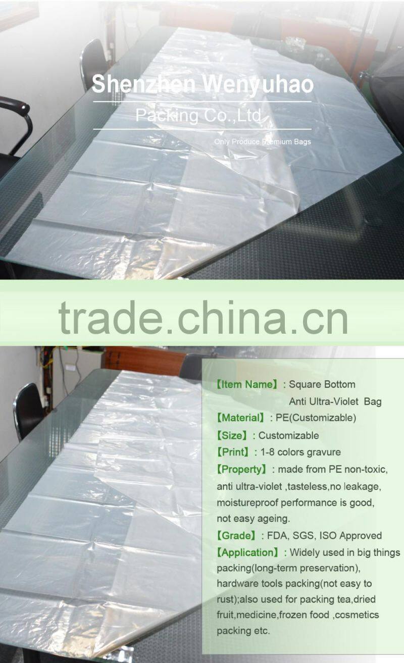 PE-LD Plastic Heat Seal large clear plastic flat square bottom packing bag