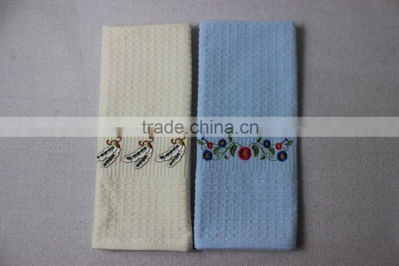 custom solid colorful waffle tea towels 100% cotton 2016 with embroidery