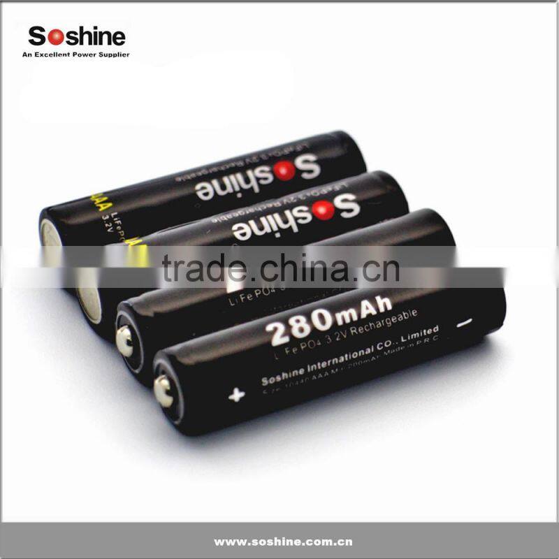 Factory price LiFePO4 10440 3.2V 280mAh Rechargeable battery pack LiFePo4 rechargeable battery, AAA battery
