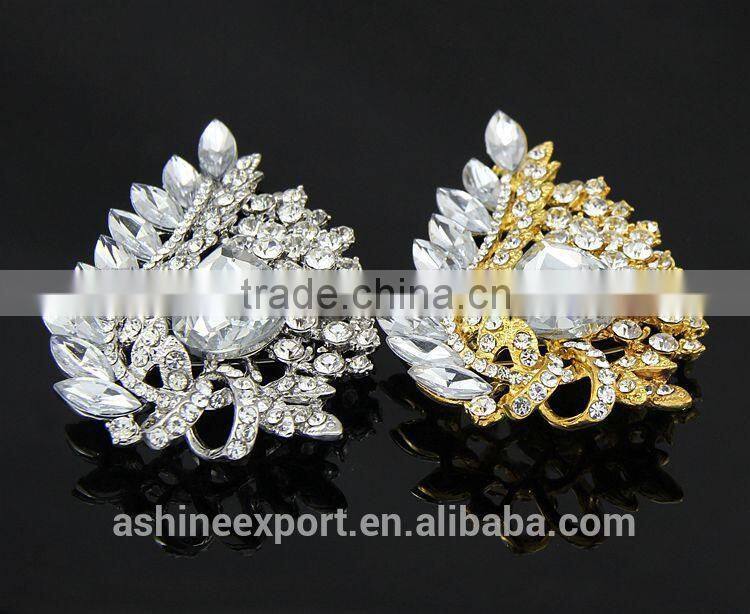 Beautiful leaf shape Marquise bulk bridal crystal rhinestone brooch/handmade rhinestone brooch