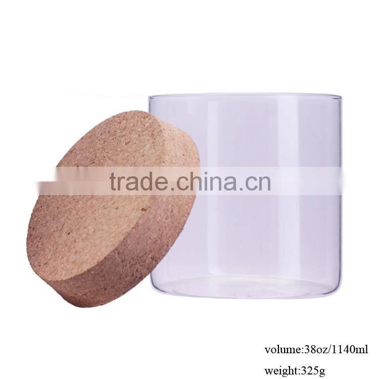 38oz glass bottles and jars/cler cork lid container jars wholesale for store