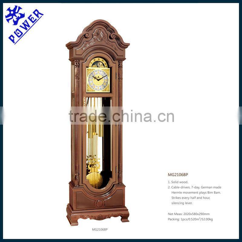 Traditional arts grandfather clock Solid wood Strikes every half and hour German made Hermle movement MG2106BP