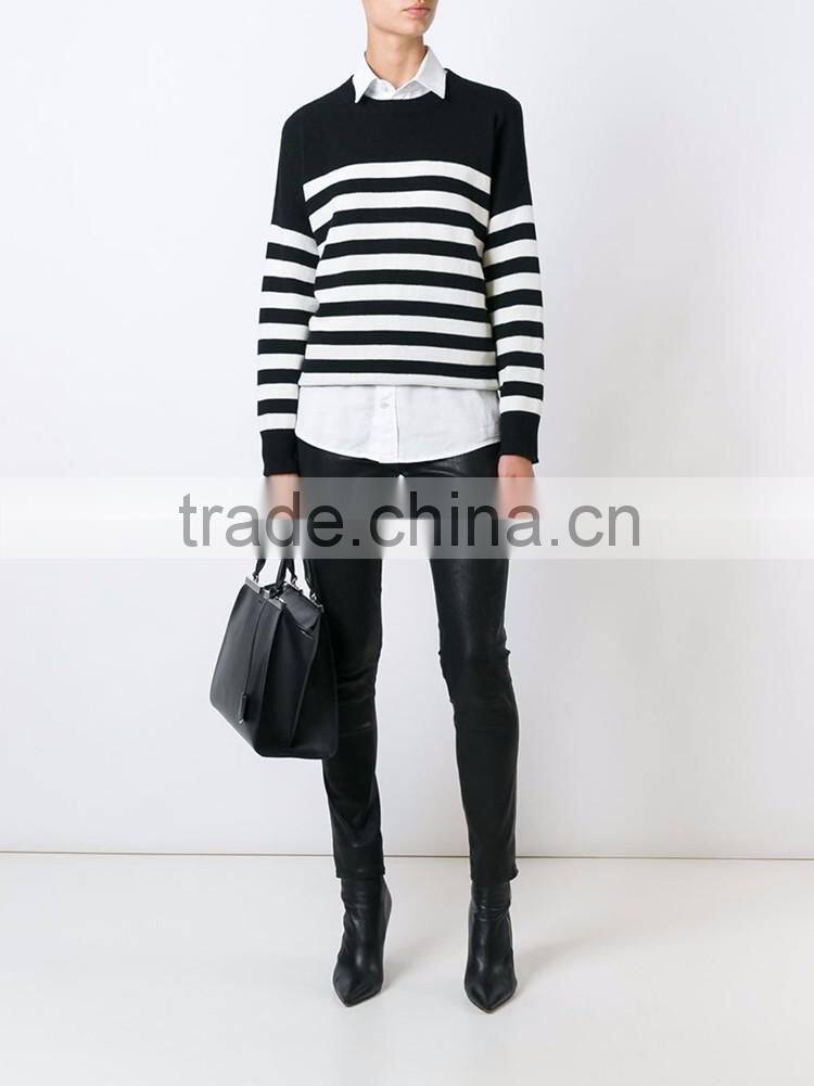 Hot sell woman fashion suit stripe wool sweater