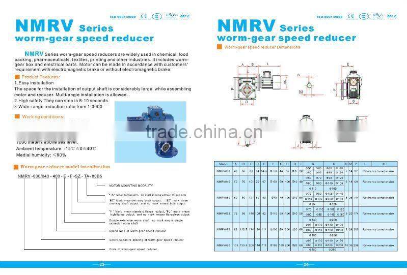 NMRV worm gear speed reducer with single phase motor
