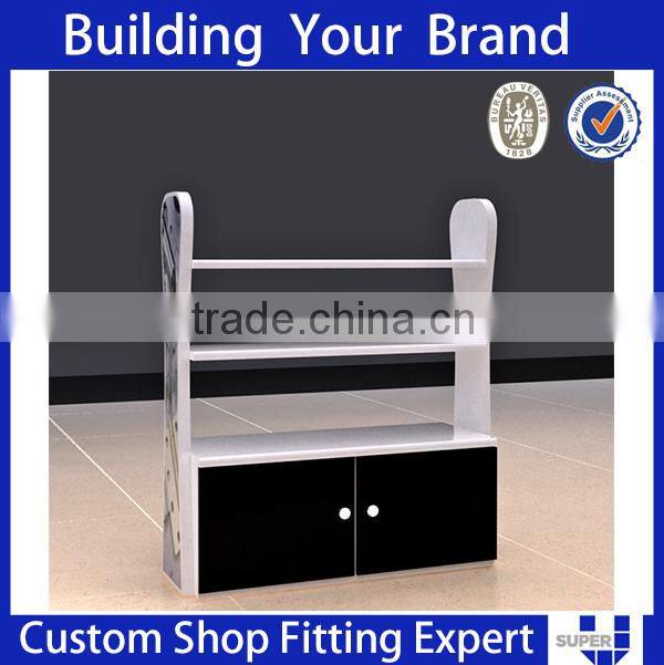 wall wooden shelf with wheels and drawers