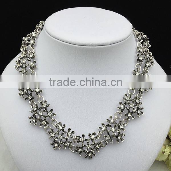blue crystal beads simple sexy gold plated necklace