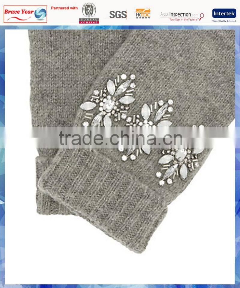 jewel embellished grey knitted thinsulate wool gloves