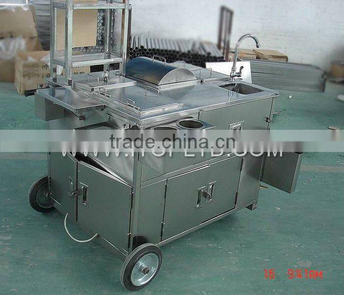 stainless steel mobile gas hot dog cart , food cart , street food kiosk cart for sale