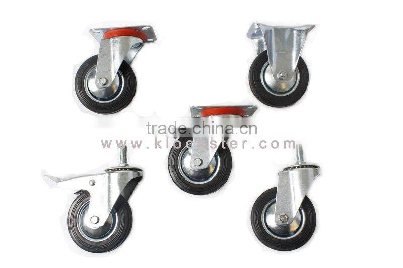 200mm black rubber industrial caster with brake with top plate