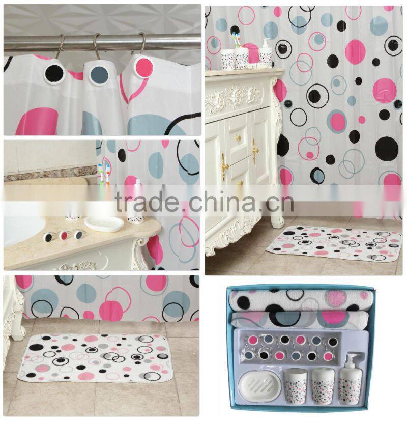 Attractive black and red circle pattern plastic bathroom sets