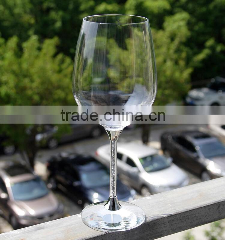 Wholesale 550 ml Goblet crystal stylish red wine glasses/ drinking glasses wine glass with silver stem for patty