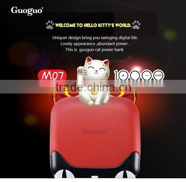 Guoguo 10400mah cat shape external mobile battery charger portable power bank for iphone7