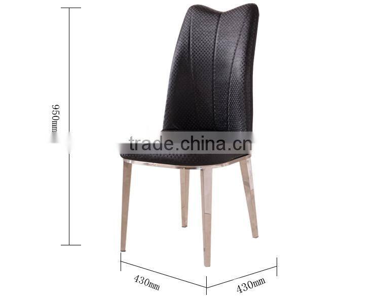 French style antique pu leather dining chair with concave streamed headrest