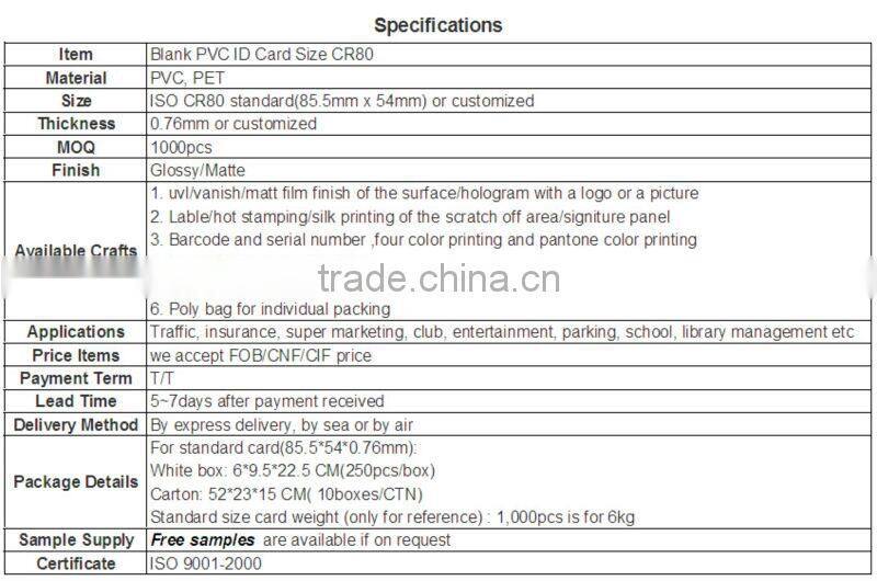 Silver PVC blank card