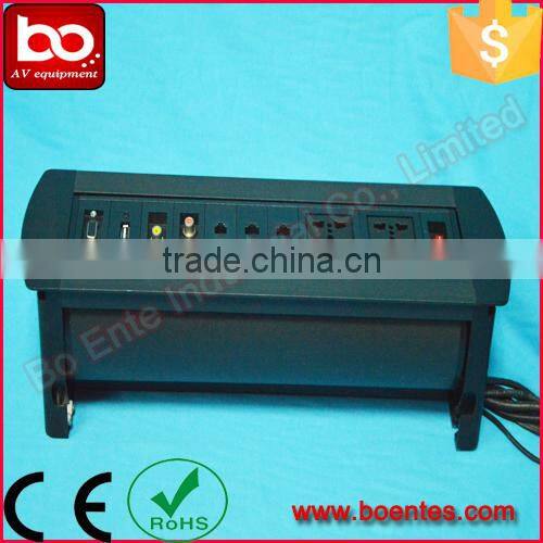 Tabletop Manual Flip Up Outlets/Desktop Rotating Power Socket with Customized HDMI/USB/VGA/RJ45 Connected Plugs