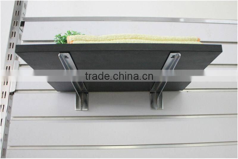 Metal display bracket for wood or glass shelves