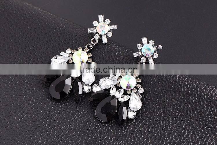 newest designs promotion multi color rhinestone water drop fancy earrings for party girl