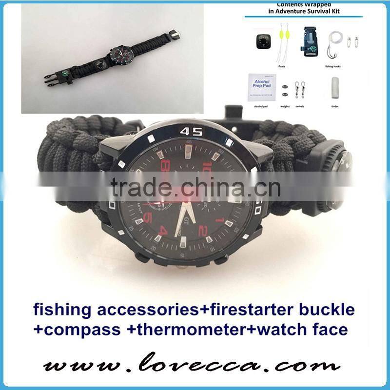Multifuntion metal opener paracord bracelet with firestaster and blade