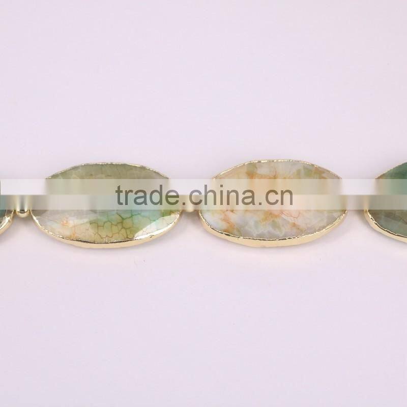 Full Strand Dragon Vein Agate Stone Beads, Oval Agate Druzy Gemstone Fashion Gold Plated Jewelry