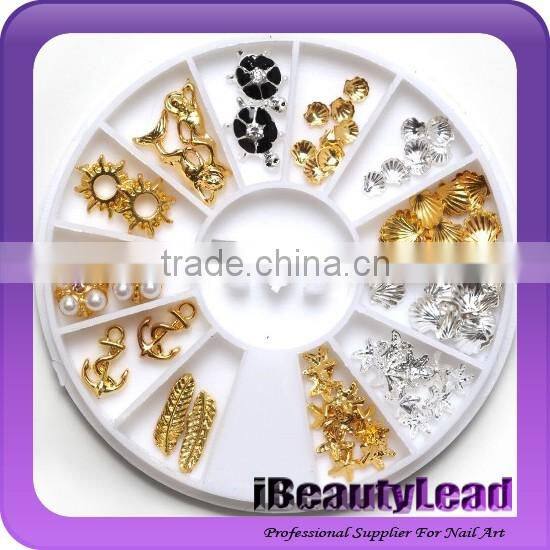 Mixed nail metal studs nail alloy nail rhinestone feather seashell
