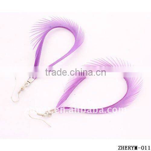 100% NEW Circle Shape Natrual Feather Earrings