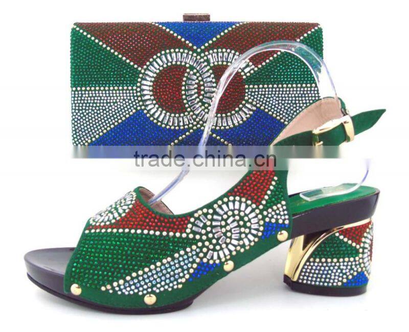 Colorful design bags mix middle heel sandals shoes and bags to match