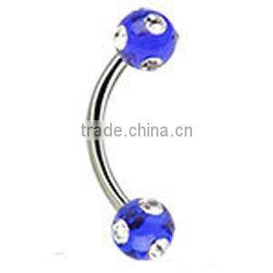 fashion Stainles steel multi gems neon ball eyebrow body jewelry