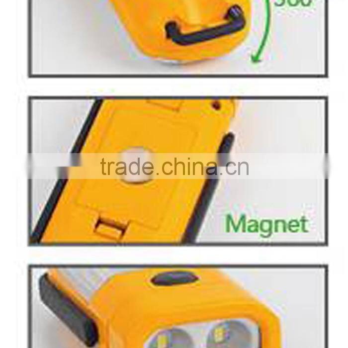High lumen 360 degree rotate bracket 3AAA 3W COB+2pcs 1W LED working light magnet and hook torch light