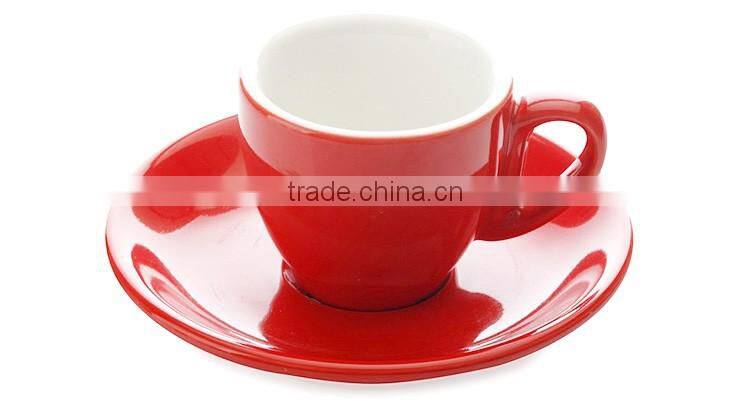 Red White Color Glazed Ceramic Stoneware Coffee Tea Cups and Saucers Sets