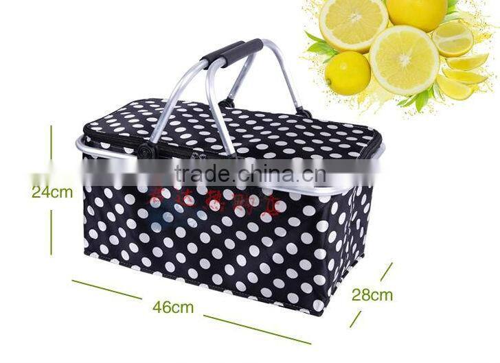 New Eco Friendly Oxford Fabric Collapsible Reusable Cooler Bag Folding Picnic Shopping Basket Black