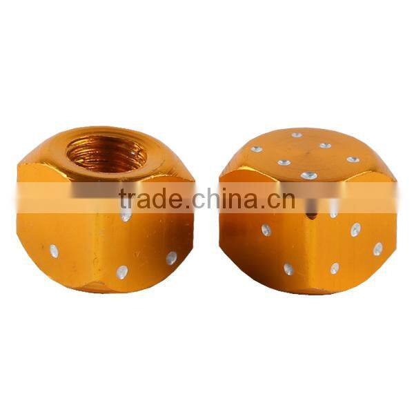Universal Motorcycle 2X Gold Dice Tyre Tire Valve Stem Caps Aluminum new