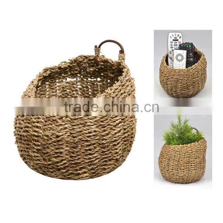 Seagrass woven home or cafe wall handmade decorate flower basket with hanging