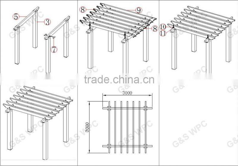 Outside comfortable eco-friendly wpc garden pergola for garden
